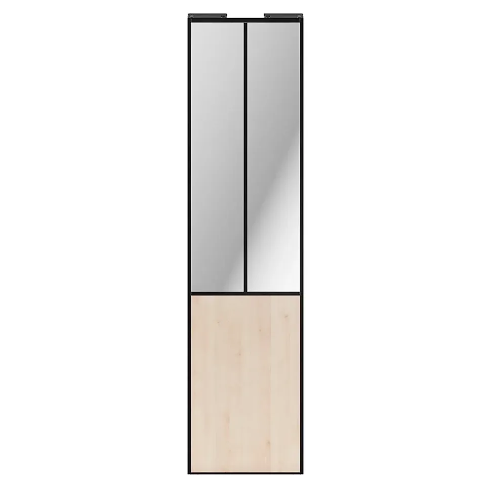 Porte de placard coulissante atelier effet chêne clair profil noir GoodHome Arius H. 248,5 x L. 61.2 cm + amortisseurs