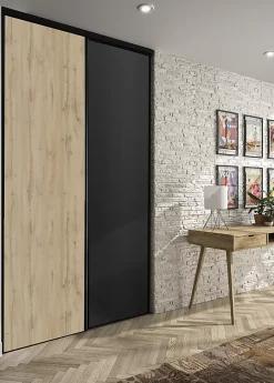 Porte de placard coulissante Optimum décor chêne et noir 180 x 250 cm vendue par 2