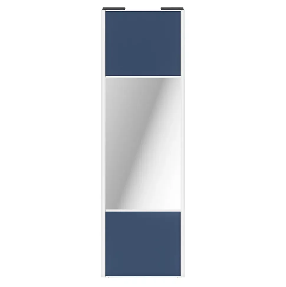 Porte de placard coulissante avec miroir bleu profil blanc GoodHome Arius H. 248,5 x L. 77.2 cm + amortisseurs