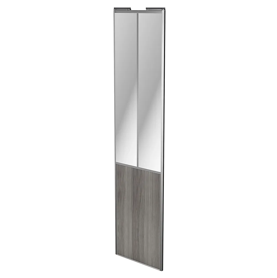 Porte de placard coulissante atelier effet chêne grisé profil gris GoodHome Arius H. 248,5 x L. 61.2 cm + amortisseurs