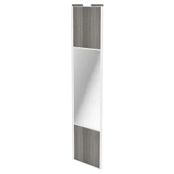 Porte de placard coulissante avec miroir effet chêne grisé profil blanc GoodHome Arius H. 248,5 x L. 62.2 cm + amortisseurs