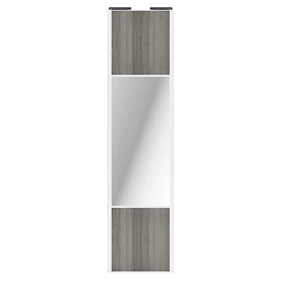 Porte de placard coulissante avec miroir effet chêne grisé profil blanc GoodHome Arius H. 248,5 x L. 62.2 cm + amortisseurs