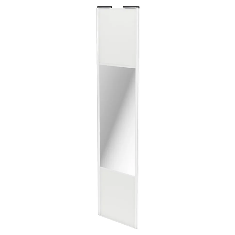 Porte de placard coulissante avec miroir blanc brillant profil blanc GoodHome Arius H. 248,5 x L. 62.2 cm + amortisseurs