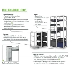Porte-Bacs Norme Europe kit départ H. 1000 mm pour bacs 600 x 400 mm
