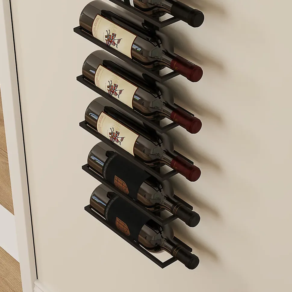 Porte-bouteilles mural 10 bouteilles - casier à vin mural - dim. 27 x 10 x 116 cm - acier noir