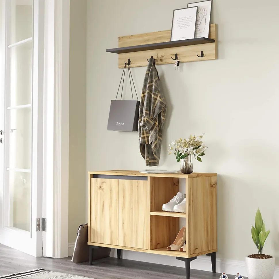 Porte-chaussures et manteaux Roka 68,5x90x35 Panneau de particules PVC Chêne clair Gris Foncé Moderne SET 2 pcss