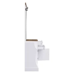 Porte-Manteau - Vestiaire d'Entrée avec Miroir, Crochets, Tiroirs, Porte-Parapluie en Panneaux Agglomérés, 110,5x38x191 cm, Blanc
