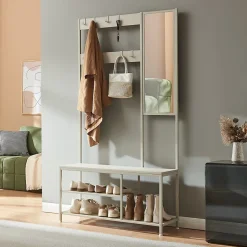 Portemanteau avec miroir et étagère à chaussures Napinerg 185 x 98 x 34 cm couleur sable en.casa