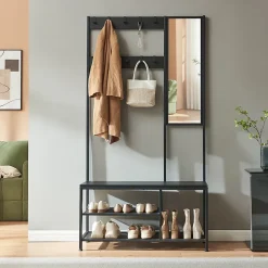 Portemanteau avec miroir et étagère à chaussures Napinerg 185 x 98 x 34 cm noir en.casa