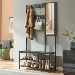 Portemanteau avec miroir et étagère à chaussures Napinerg 185 x 98 x 34 cm noir en.casa