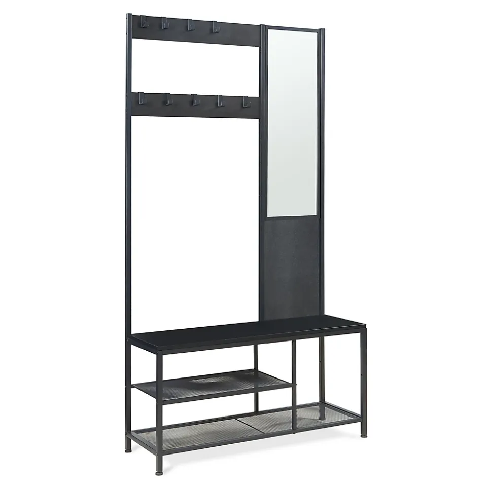 Portemanteau avec miroir et étagère à chaussures Napinerg 185 x 98 x 34 cm noir en.casa