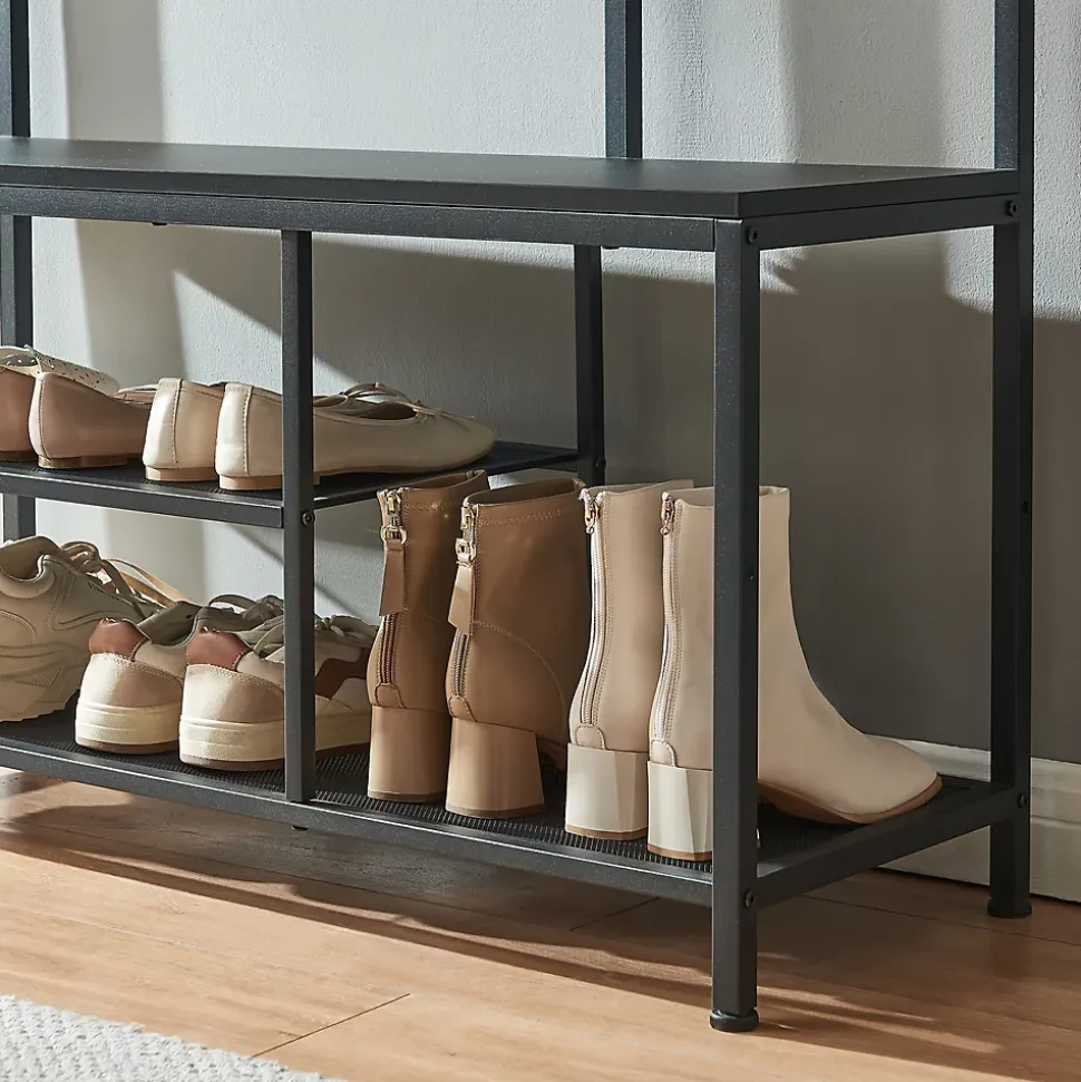 Portemanteau avec miroir et étagère à chaussures Napinerg 185 x 98 x 34 cm noir en.casa