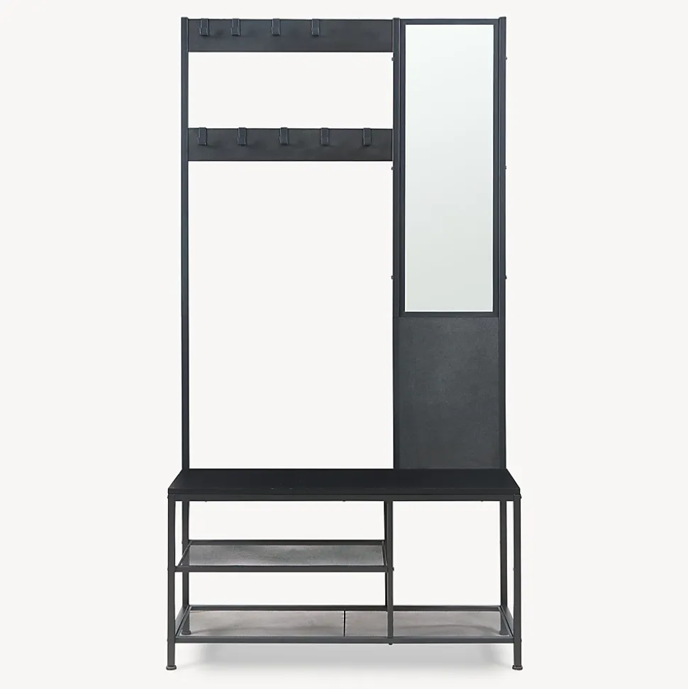 Portemanteau avec miroir et étagère à chaussures Napinerg 185 x 98 x 34 cm noir en.casa