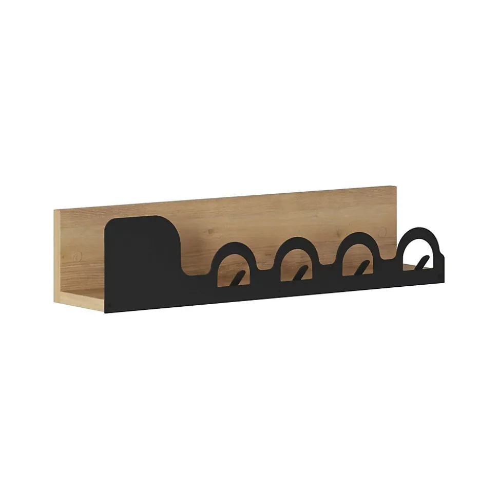 Portemanteau Beryl, Portemanteau, Porte-vêtements polyvalent, Cintre mural, 63x14 h14 cm, Chêne