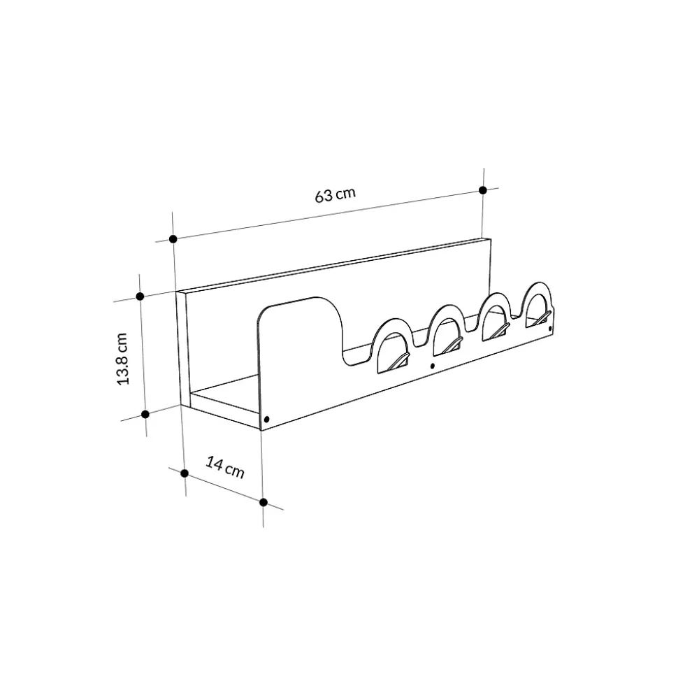 Portemanteau Beryl, Portemanteau, Porte-vêtements polyvalent, Cintre mural, 63x14 h14 cm, Chêne