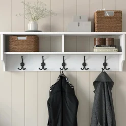 Portemanteau Egay, Portemanteau, Porte-vêtements polyvalent, Cintre mural, 120x22 h37 cm, Blanc