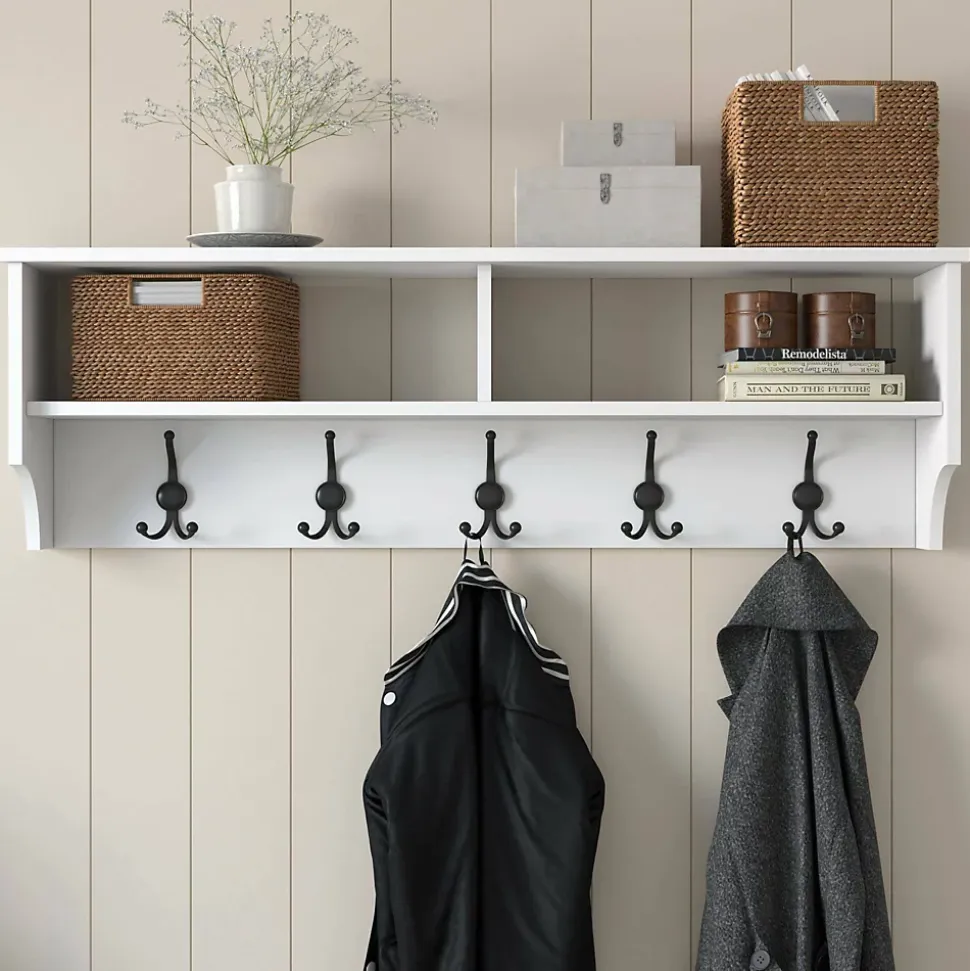 Portemanteau Egay, Portemanteau, Porte-vêtements polyvalent, Cintre mural, 120x22 h37 cm, Blanc