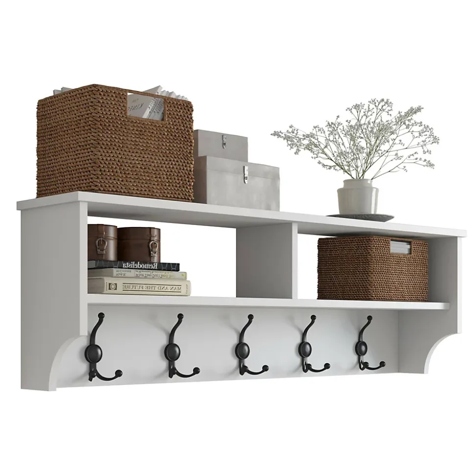 Portemanteau Egay, Portemanteau, Porte-vêtements polyvalent, Cintre mural, 120x22 h37 cm, Blanc