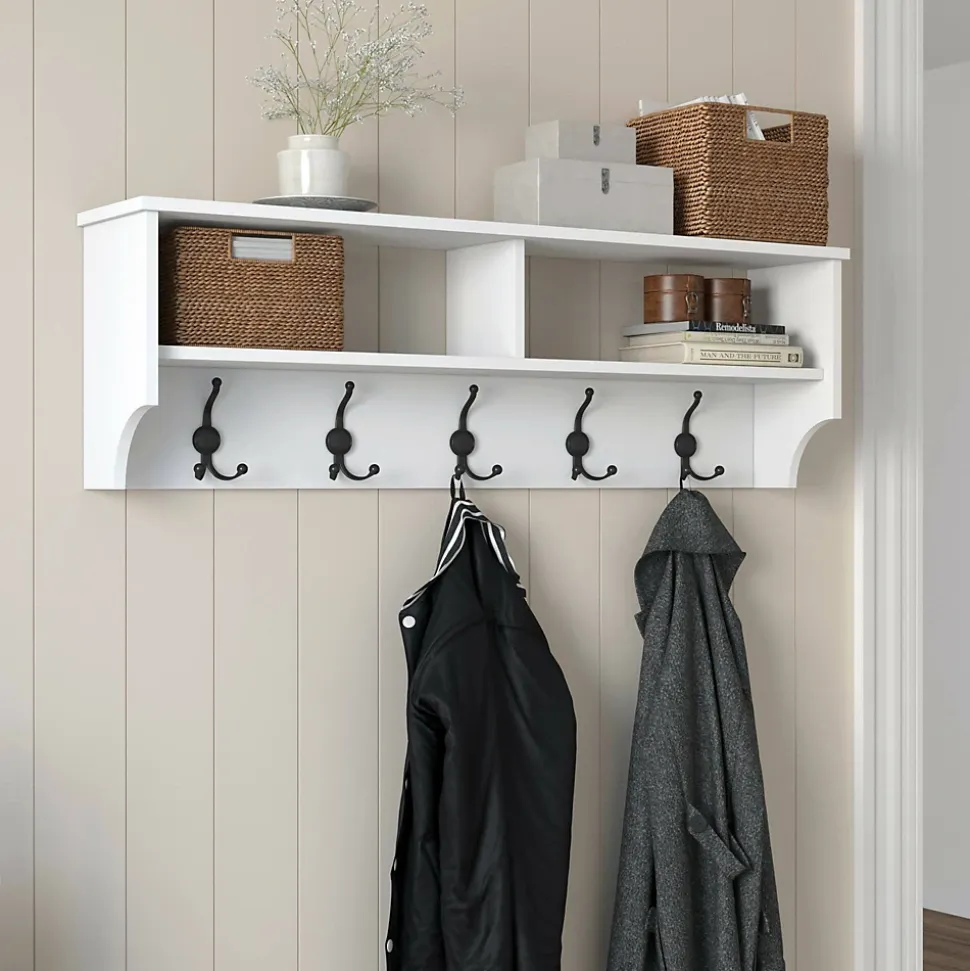 Portemanteau Egay, Portemanteau, Porte-vêtements polyvalent, Cintre mural, 120x22 h37 cm, Blanc