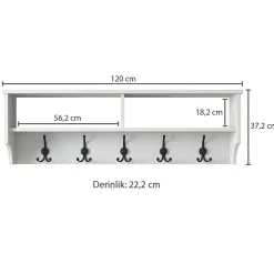 Portemanteau Egay, Portemanteau, Porte-vêtements polyvalent, Cintre mural, 120x22 h37 cm, Blanc