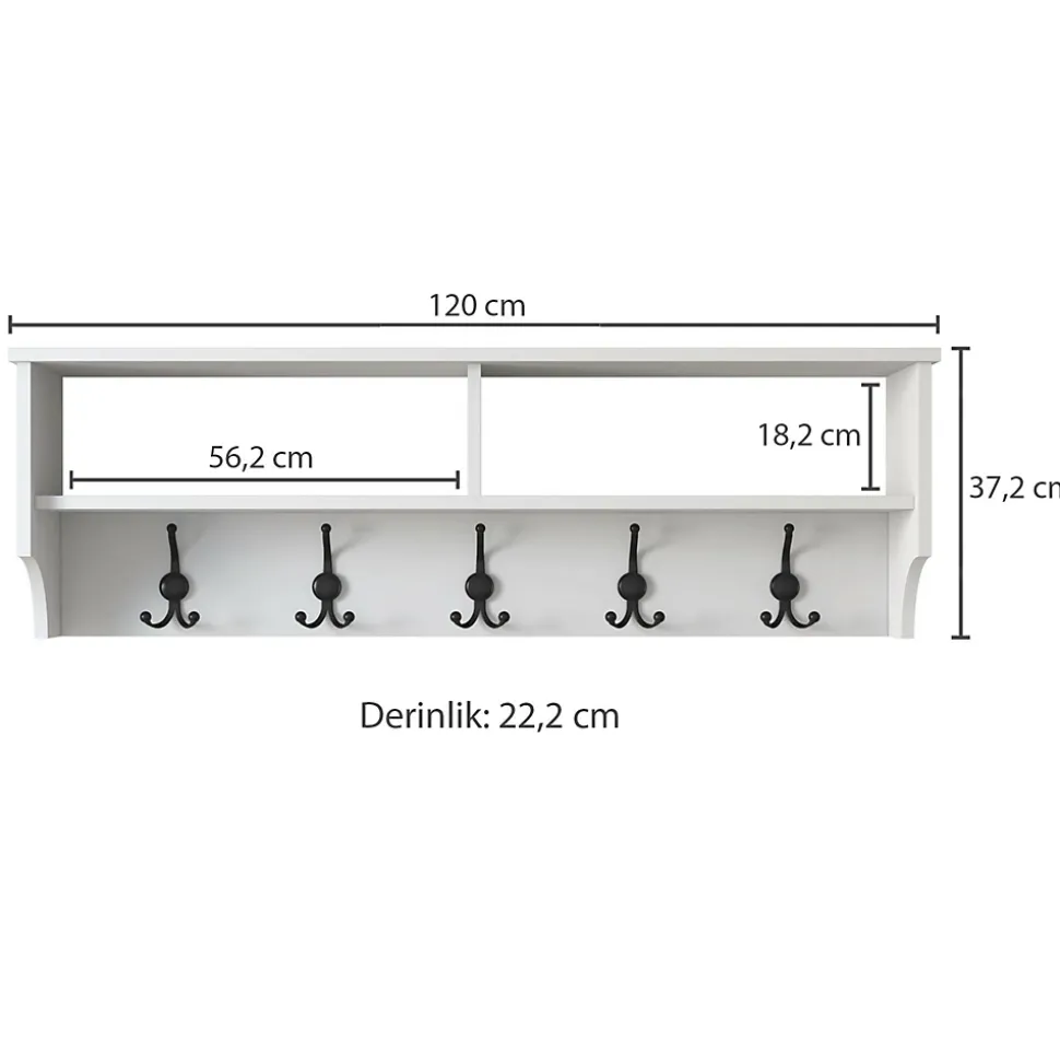 Portemanteau Egay, Portemanteau, Porte-vêtements polyvalent, Cintre mural, 120x22 h37 cm, Blanc