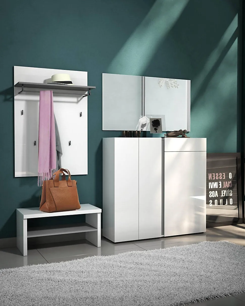 Portemanteau Flaviana, Portemanteau, Surmatelas, Cintre mural, Made in Italy, 80x25h115 cm, Blanc brillant et anthracite