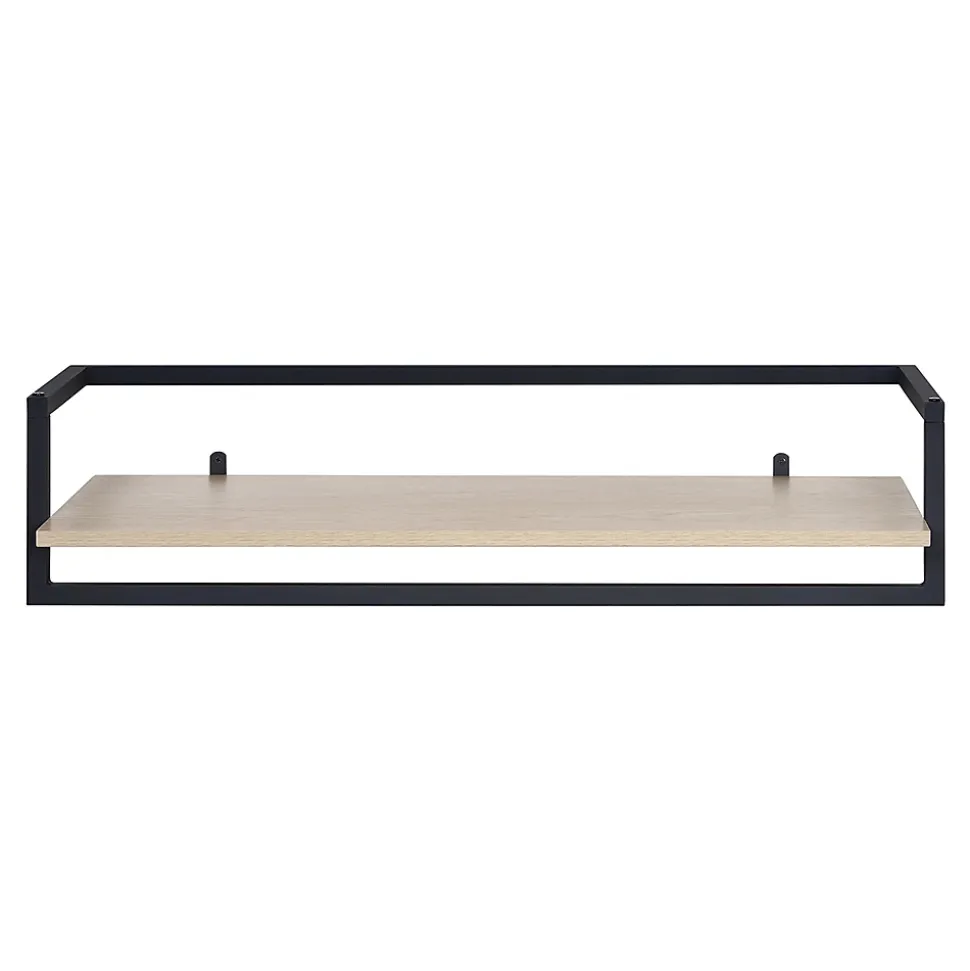 Porte-manteau mural avec étagère et penderie en métal noir et effet bois L. 90 cm Homesight Etan