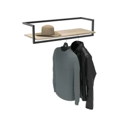 Porte-manteau mural avec étagère et penderie en métal noir et effet bois L. 90 cm Homesight Etan