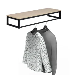 Porte-manteau mural avec étagère et penderie en métal noir et effet bois L. 90 cm Homesight Grif