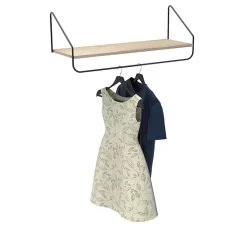 Porte-manteau mural avec étagère et penderie en métal noir et effet bois L. 90 cm Homesight Nelo