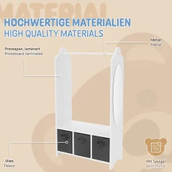 Portemanteau pour enfants avec étagère tringle 3 compartiments et miroir