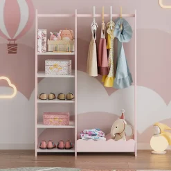 Portemanteau pour enfants Vestnes 114 x 77 x 30 cm rose / blanc en.casa