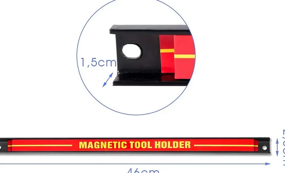 Porte-outil Magnetique, Set de 3 Barres,pour Rangement Mural des Outils, 46 x 2,3CM en Acier, Chacun peut Supporter 10 KG