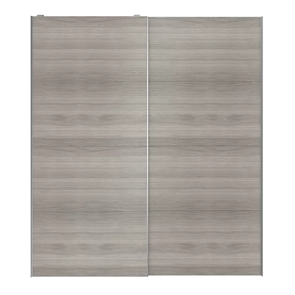 Portes de placard coulissantes 2 vantaux panneaux effet chêne grisé GoodHome Atomia H. 225 x L. 200 x ép. 5,5 cm