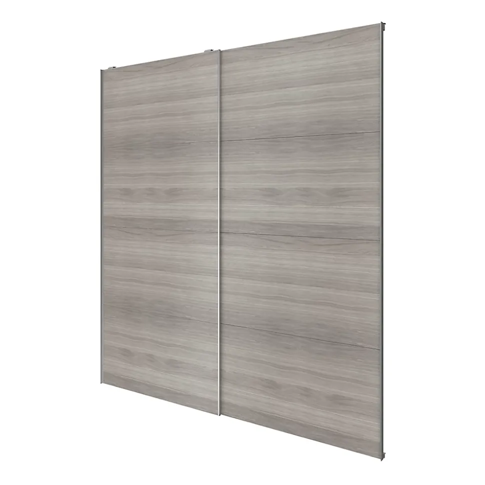 Portes de placard coulissantes 2 vantaux panneaux effet chêne grisé GoodHome Atomia H. 225 x L. 200 x ép. 5,5 cm