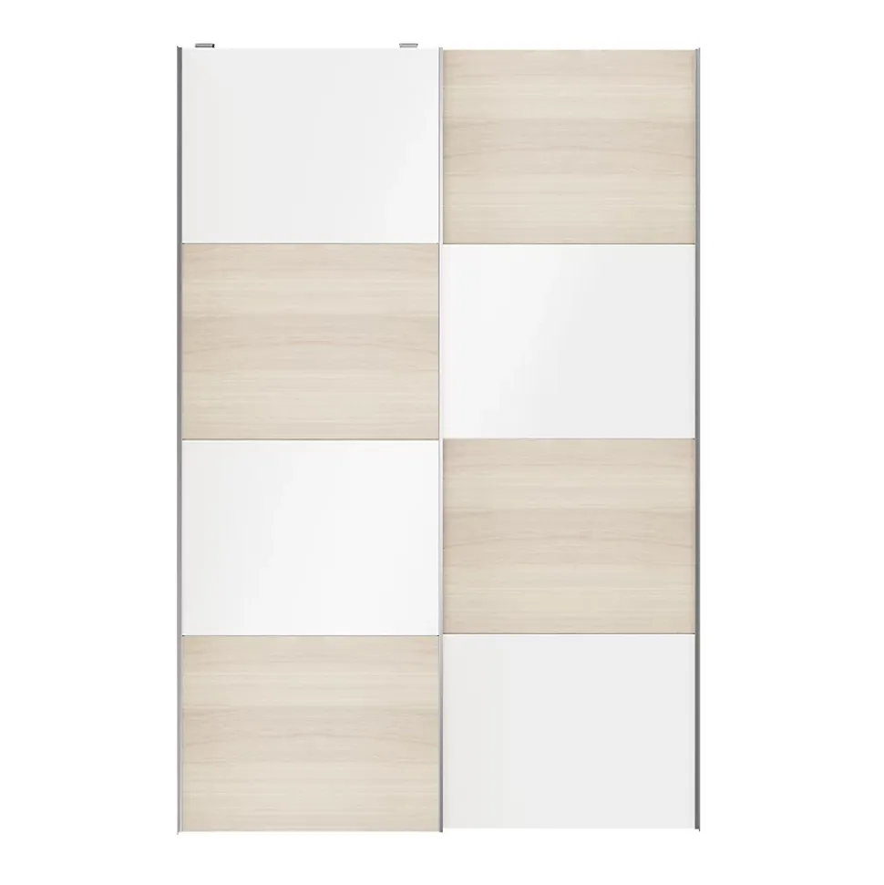 Portes de placard coulissantes 2 vantaux panneaux blancs brillants et effet chêne GoodHome Atomia H. 225 x L. 150 x ép. 5,5 cm