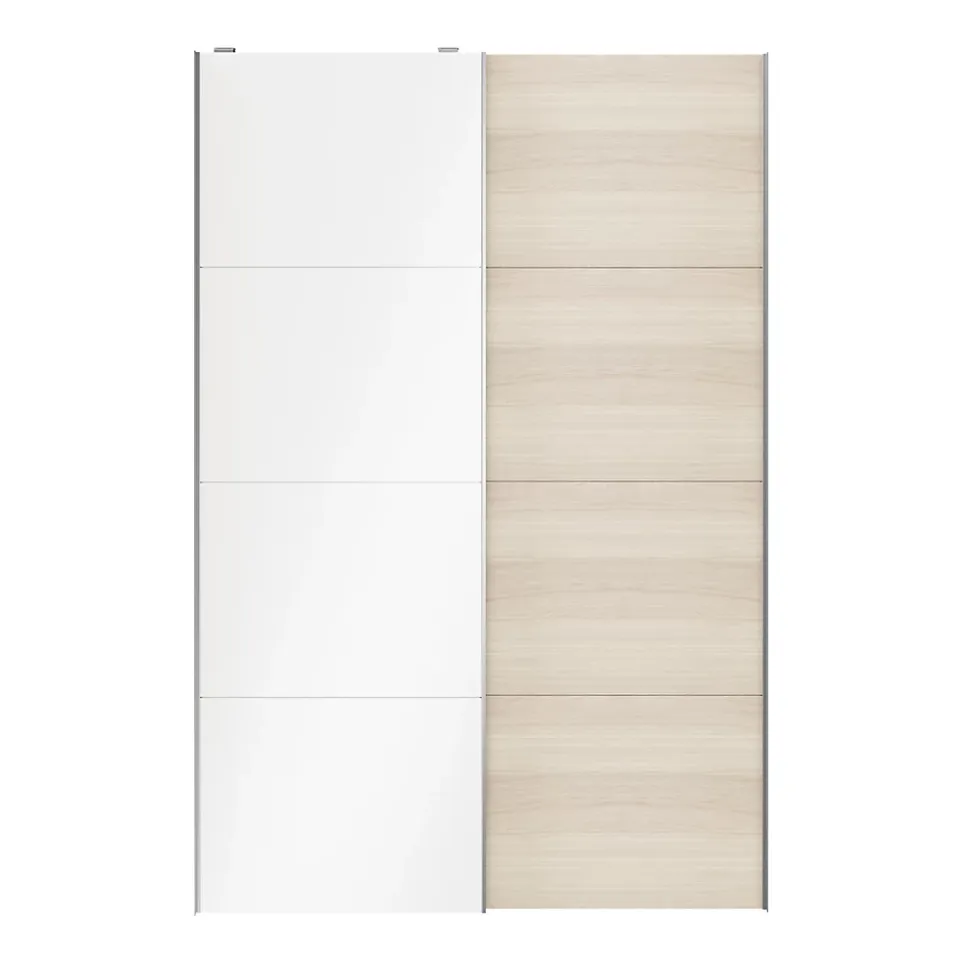 Portes de placard coulissantes 2 vantaux panneaux blancs brillants et effet chêne GoodHome Atomia H. 225 x L. 150 x ép. 5,5 cm