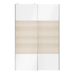 Portes de placard coulissantes 2 vantaux panneaux blancs brillants et effet chêne GoodHome Atomia H. 225 x L. 150 x ép. 5,5 cm