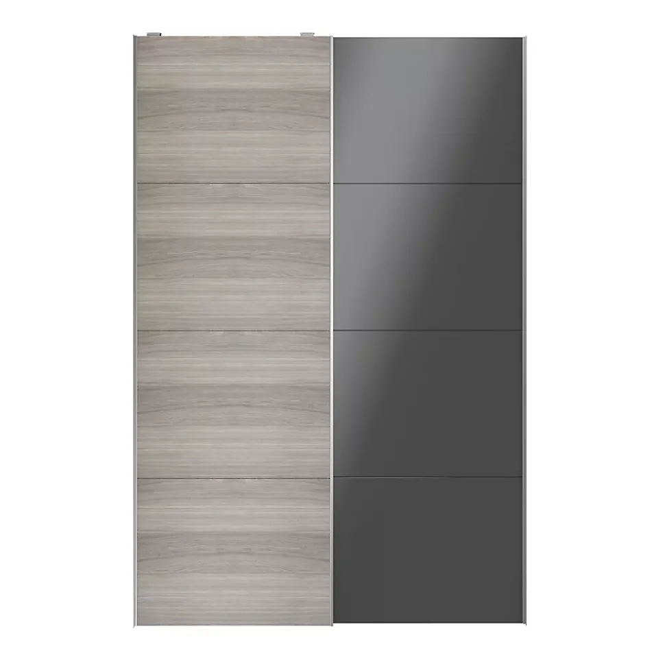 Portes de placard coulissantes 2 vantaux panneaux anthracite brillants et effet chêne grisé GoodHome Atomia H. 225 x L. 150 x ép. 5,5 cm