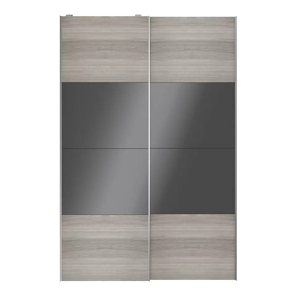 Portes de placard coulissantes 2 vantaux panneaux anthracite brillants et effet chêne grisé GoodHome Atomia H. 225 x L. 150 x ép. 5,5 cm