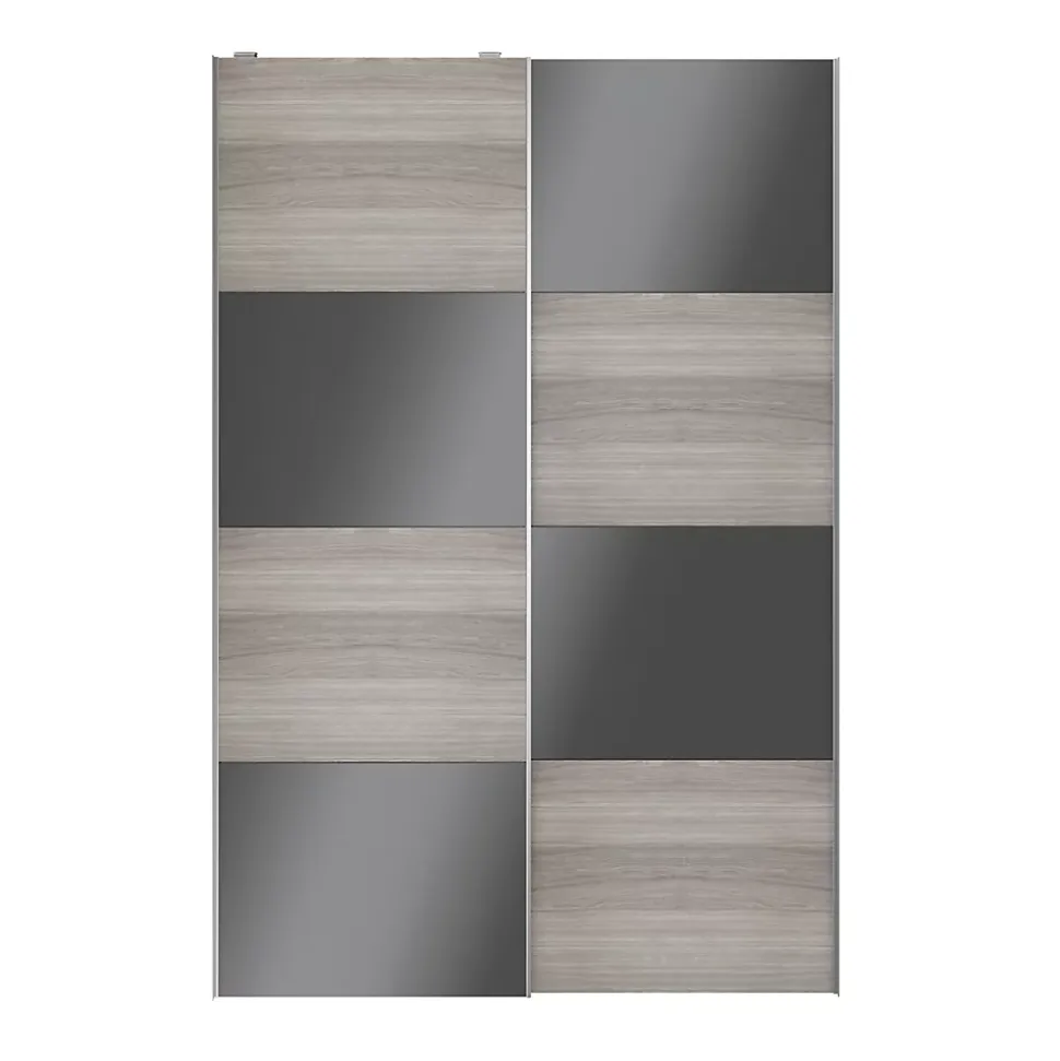 Portes de placard coulissantes 2 vantaux panneaux anthracite brillants et effet chêne grisé GoodHome Atomia H. 225 x L. 150 x ép. 5,5 cm