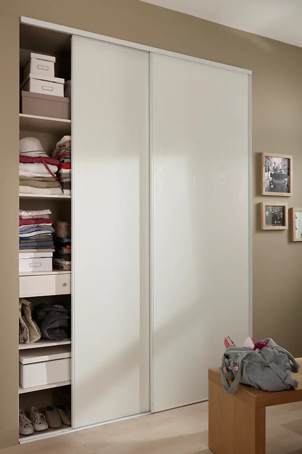 Portes de placard coulissantes blanches effet bois GoodHome Romero H. 250 x l. 75 cm, 2 portes
