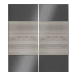 Portes de placard coulissantes 2 vantaux panneaux anthracite brillants et effet chêne grisé GoodHome Atomia H. 225 x L. 200 x ép. 5,5 cm
