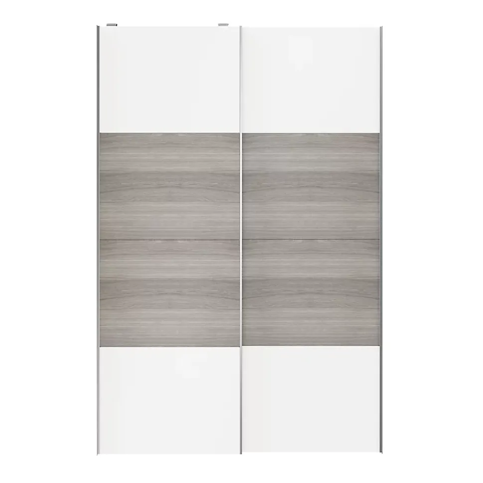 Portes de placard coulissantes 2 vantaux panneaux blancs et effet chêne grisé GoodHome Atomia H. 225 x L. 150 x ép. 5,5 cm