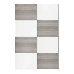 Portes de placard coulissantes 2 vantaux panneaux blancs et effet chêne grisé GoodHome Atomia H. 225 x L. 150 x ép. 5,5 cm