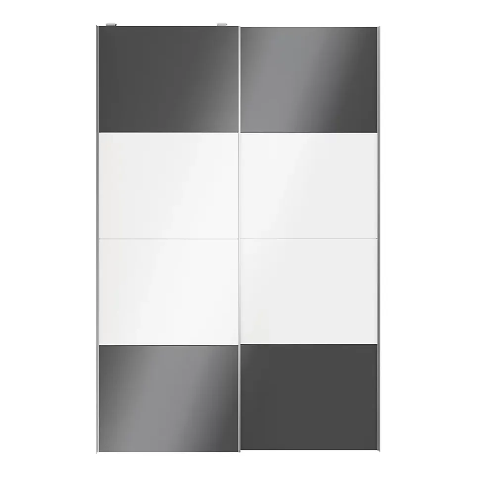 Portes de placard coulissantes 2 vantaux panneaux blancs brillants et anthracite brillants GoodHome Atomia H. 225 x L. 150 x ép. 5,5 cm