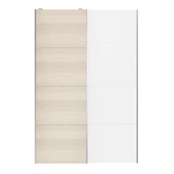 Portes de placard coulissantes 2 vantaux panneaux blancs et effet chêne GoodHome Atomia H. 225 x L. 150 x ép. 5,5 cm
