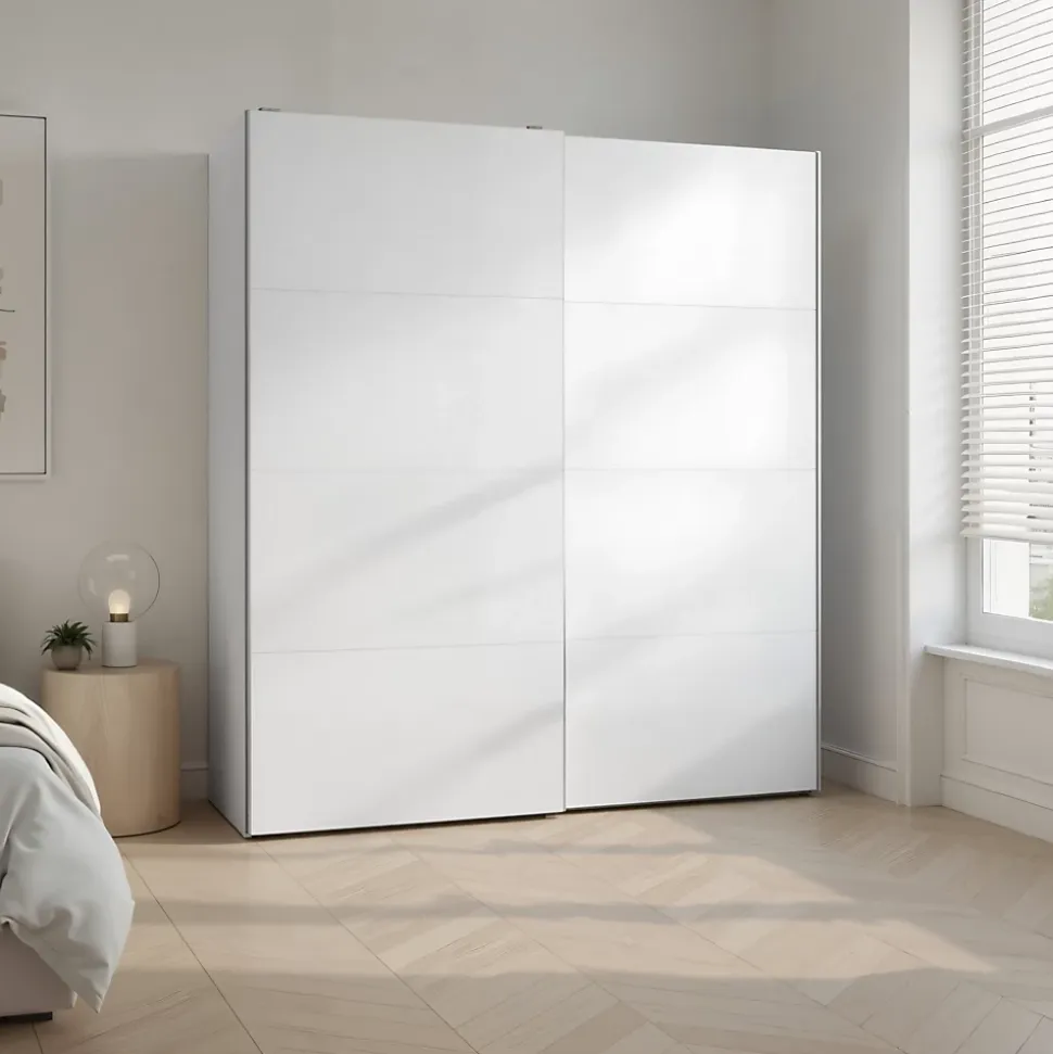 Portes de placard coulissantes 2 vantaux panneaux blancs GoodHome Atomia H. 225 x L. 200 x ép. 5,5 cm