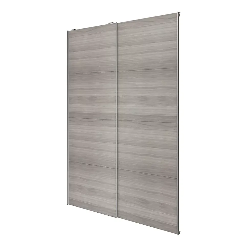 Portes de placard coulissantes 2 vantaux panneaux effet chêne grisé GoodHome Atomia H. 225 x L. 150 x ép. 5,5 cm