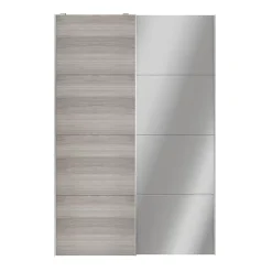 Portes de placard coulissantes 2 vantaux panneaux effet chêne grisé et miroir GoodHome Atomia H. 225 x L. 150 x ép. 5,5 cm